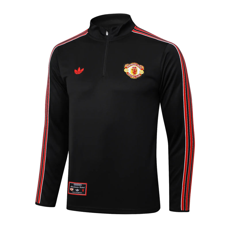 Conjunto Agasalho Treino Manchester United 24/25 - Preto e Vermelho