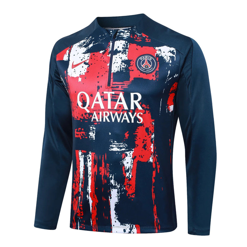 Conjunto Agasalho Treino PSG 24/25 - Azul e Vermelho